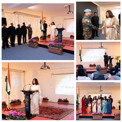 High Commissioner, Ms. Madhumita Hazarika Bhagat hoisted the National Flag on the occasion of 75th Republic Day of India at High Commission of India Complex. The Republic Day celebrations included reading out the President's address to the Nation and cultural events. The event was attended by Indian diaspora in Cyprus (26 January 2024)
