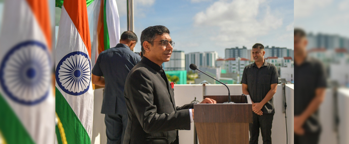 High Commissioner of India to the Maldives H.E. Munu Mahawar unfurled the national flag on the occasion of the 76th Independence Day of India