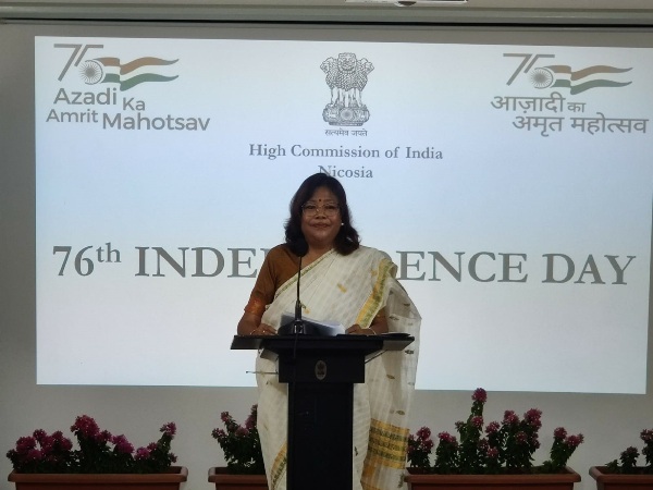 High Commissioner of India to Cyprus, H.E. Smt.Madhumita Hazarika Bhagat, hoisted the National Flag on the occasion of 76th Independence Day and celebrations of Azadi Ka Amrit Mahotsav at High Commission of India, Nicosia (15 August 2022)