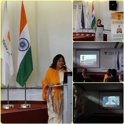 High Commission celebrated AKAM with Constitution Day at the University of Cyprus. High Commissioner, Smt. Madhumita Hazarika Bhagat and Vice-Rector for Academic Affairs of the University of Cyprus, Professor Tatiana Eleni Synodinou addressed the gathering. The documentary on The Making of Indian Constitution was screened. (25 November 2022)