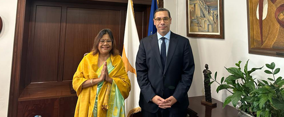 High Commissioner of India, H.E Smt. Madhumita Hazarika Bhagat met the Foreign Minister of Republic of Cyprus, H.E Dr. Constantinos Kombos and discussed bilateral relations and cooperation (07 April 2023).
